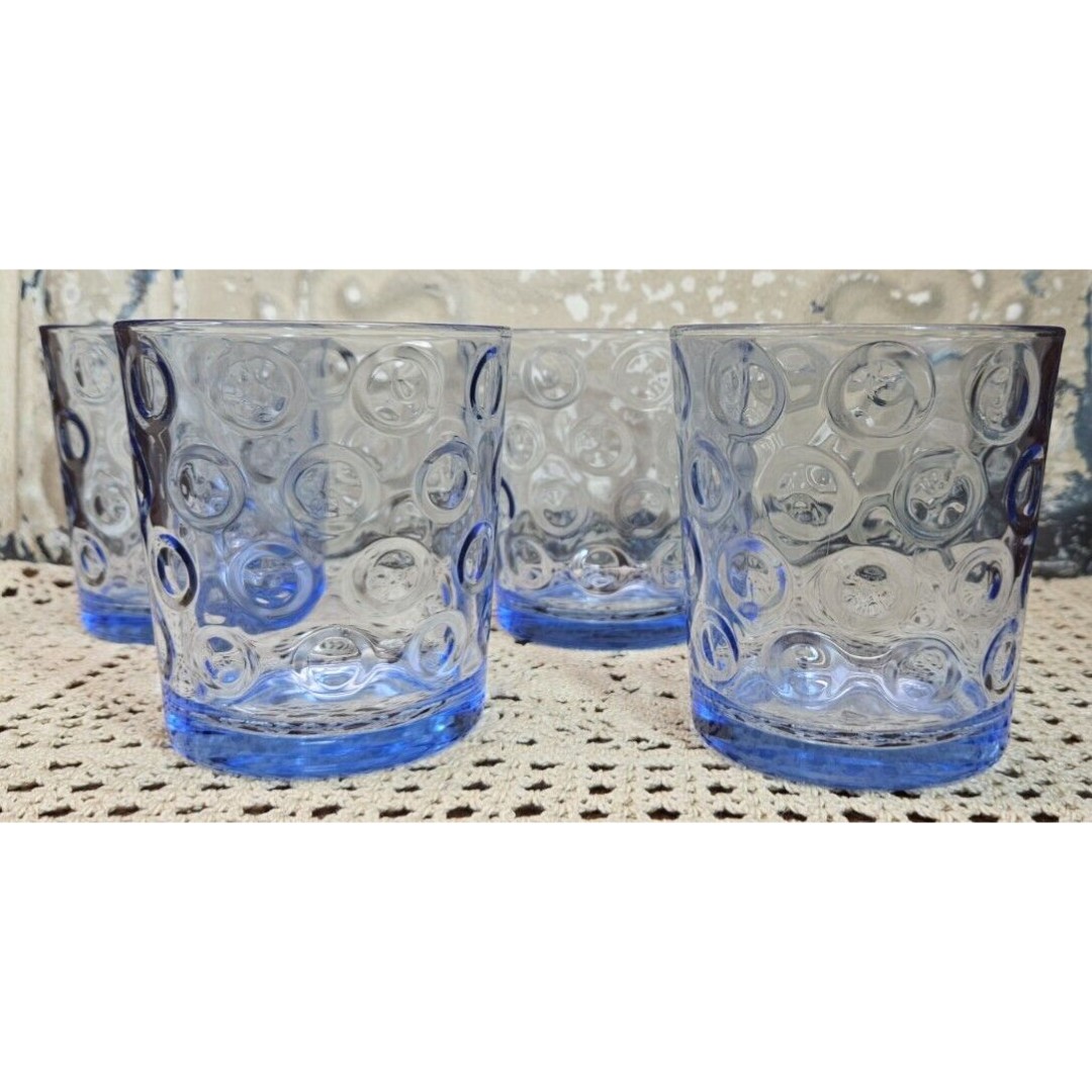 Set of 4 Blue Pasabahce Circleware Bubble Ring Tumbler Glasses 4