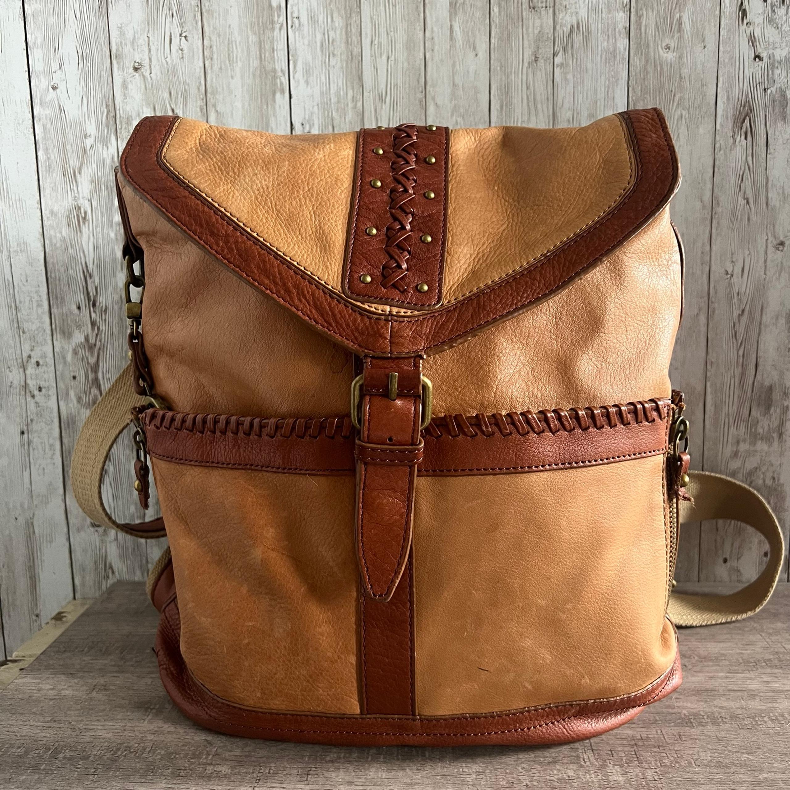 Lucky Brand Tan and Brown Leather Backpack