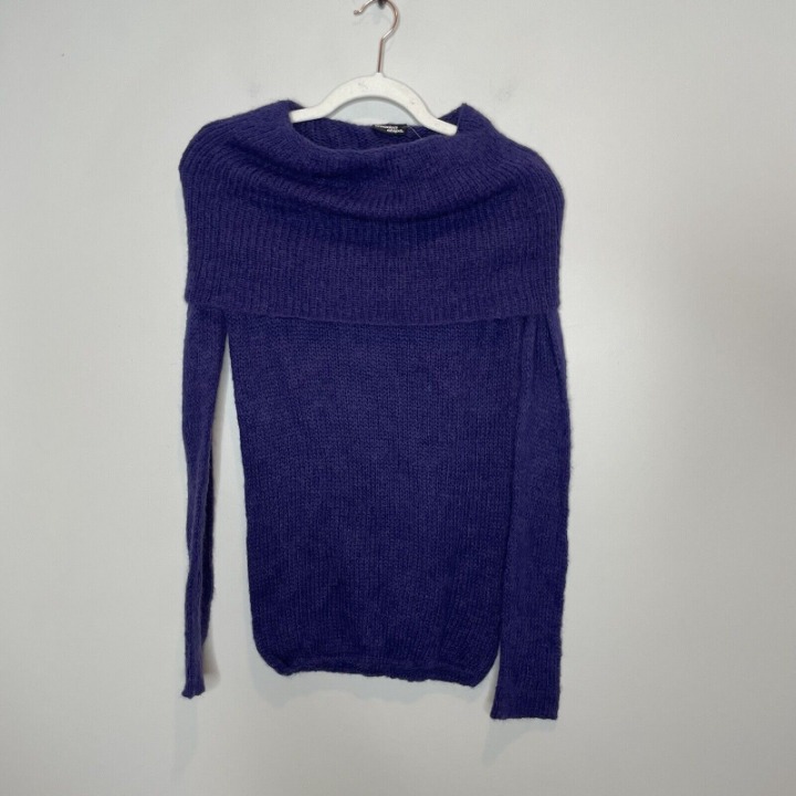 NWT Wooden Ships Seattle Turtleneck Open Knit Sweater Purple Size S/M Mohair