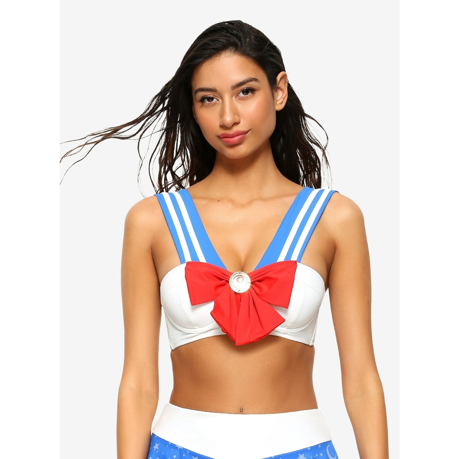 Sailor Moon 2X / XXL Cosplay Swimsuit Top Swim Bikini Blue Red White Bow Costume
