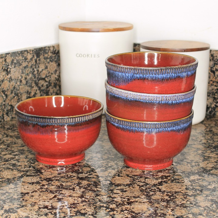 PIER 1 Crimson Reactive Soup/Cereal Bowl (Set of 4)