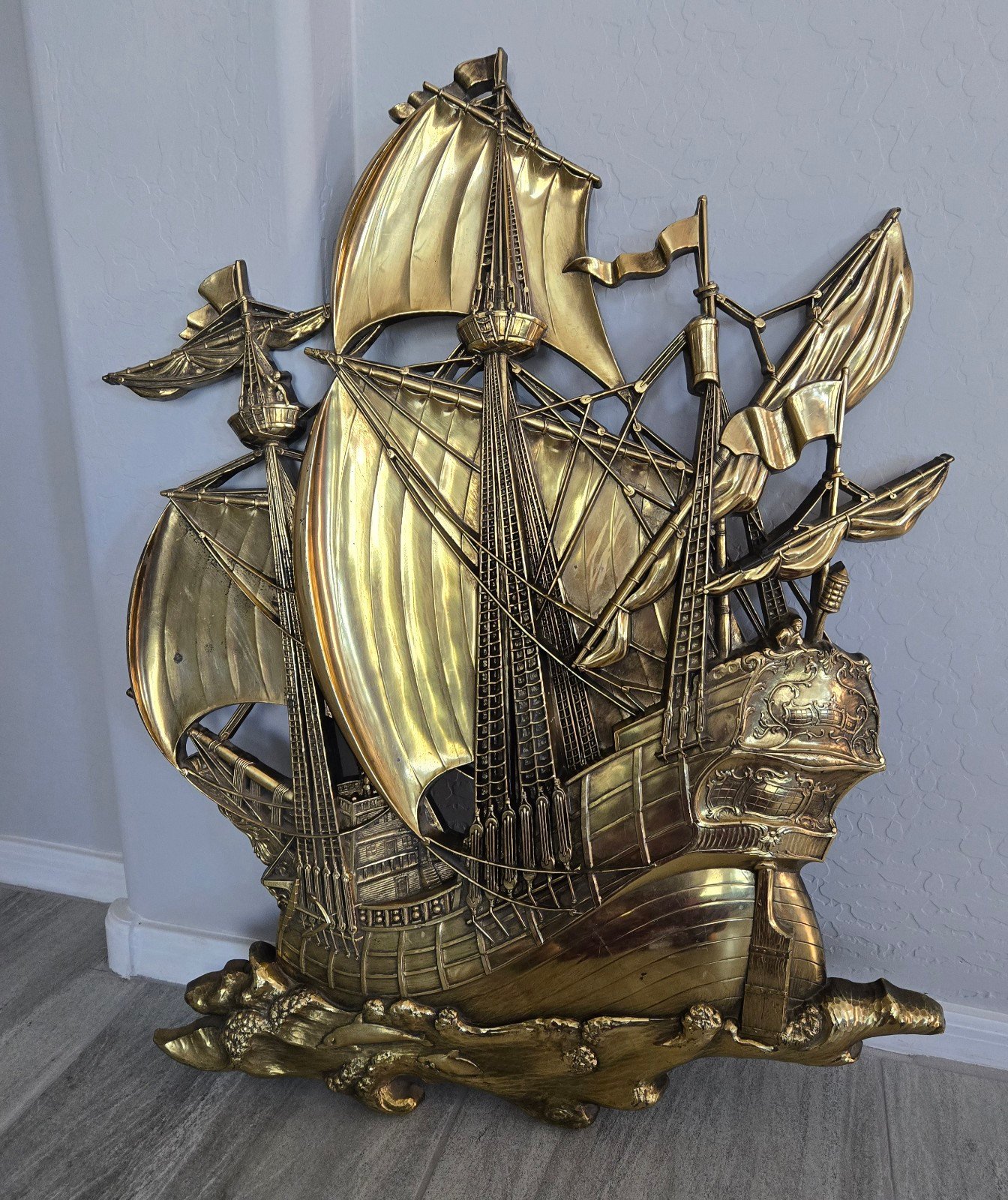 Vtg Mid Century 1958 Gold 3D Spanish Galleon Sailing Ship Wall Plaque Homco 3663
