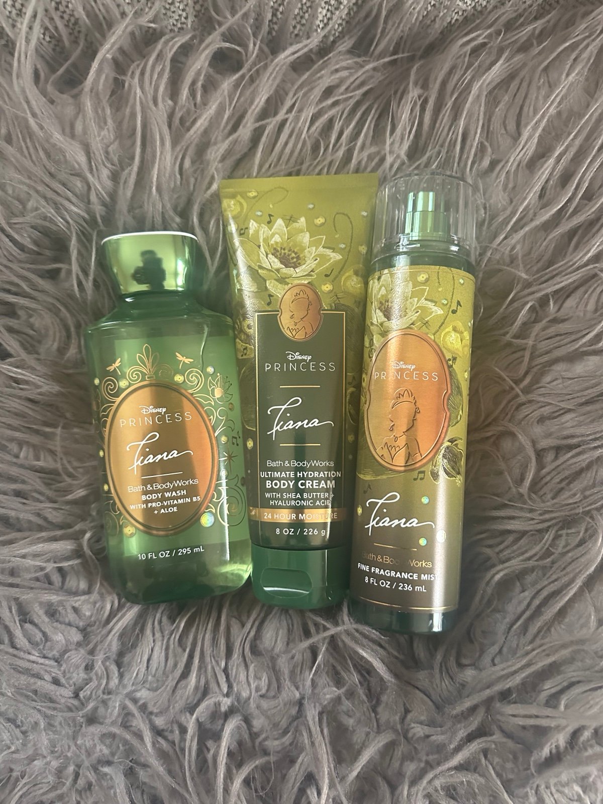 3 Pc Disney Princess Tiana set: Body wash, cream & mist- Bath & Body Works