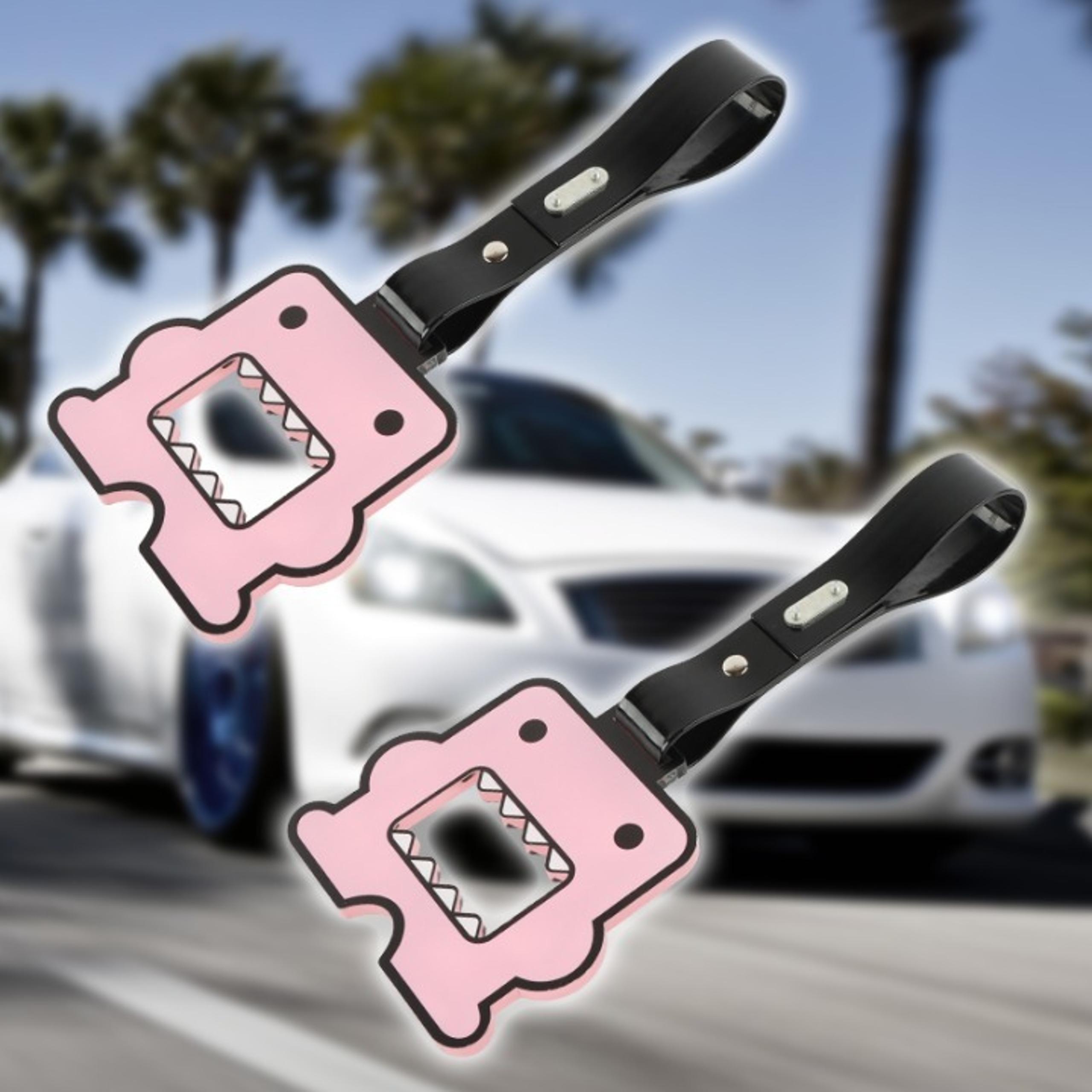 2PCS New Domo Shaped Pink JDM TSURIKAWA Subway Bus Black Handle Strap Charm