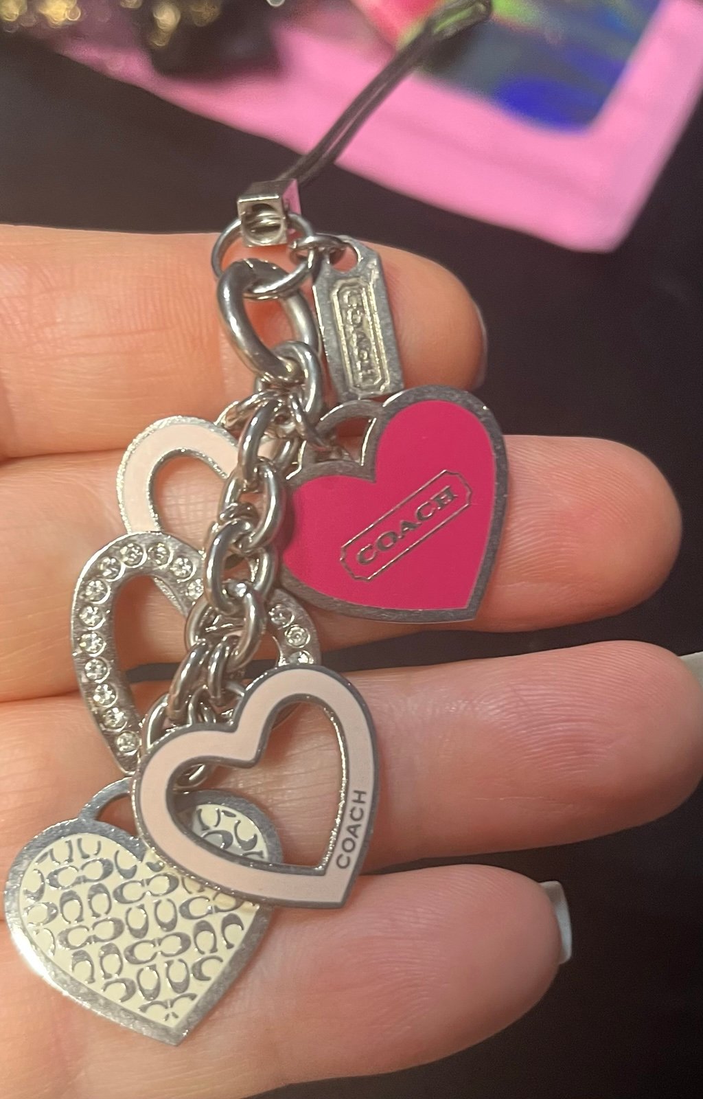 Coach Y2K Heart Phone Charm Silver and Pink