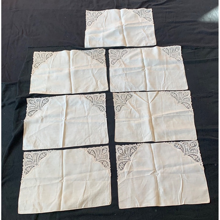 Vintage Linen & Lace Ivory Placemats Set of 7