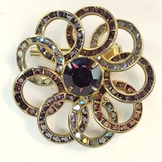 Vintage Cranberry AB Aurora Borealis Channel Set Rhinestone Circle Swirl Brooch