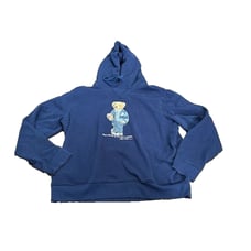 Polo Ralph Lauren Polo Bear Football Fleece Hoodie Long Sleeves Pullover Blue XL