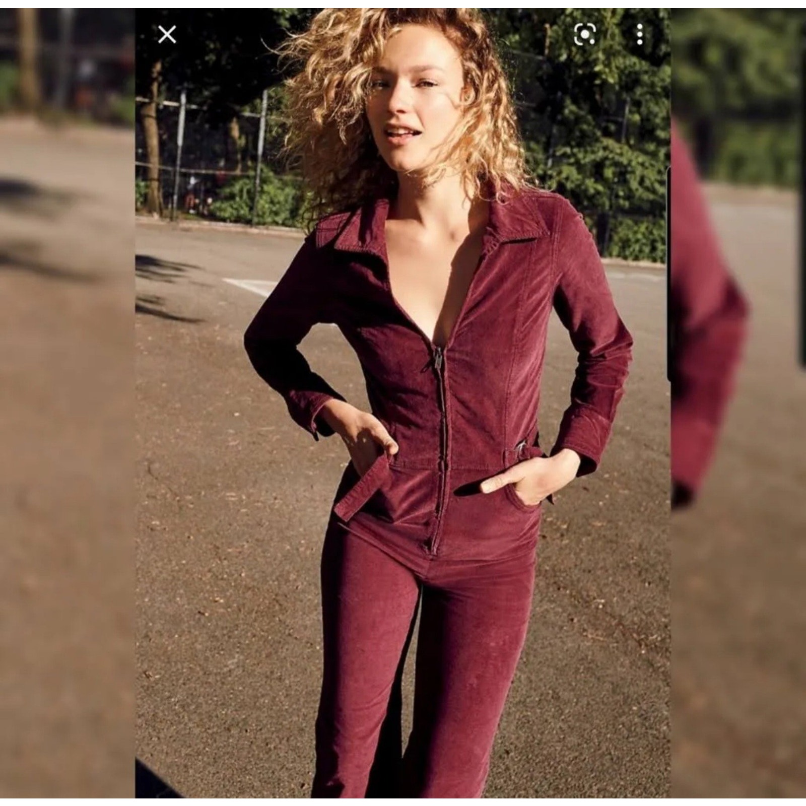 Free People Take Me Out Tailored Corduroy Jumpsuit Cordovan Wine Zip Up Size 0