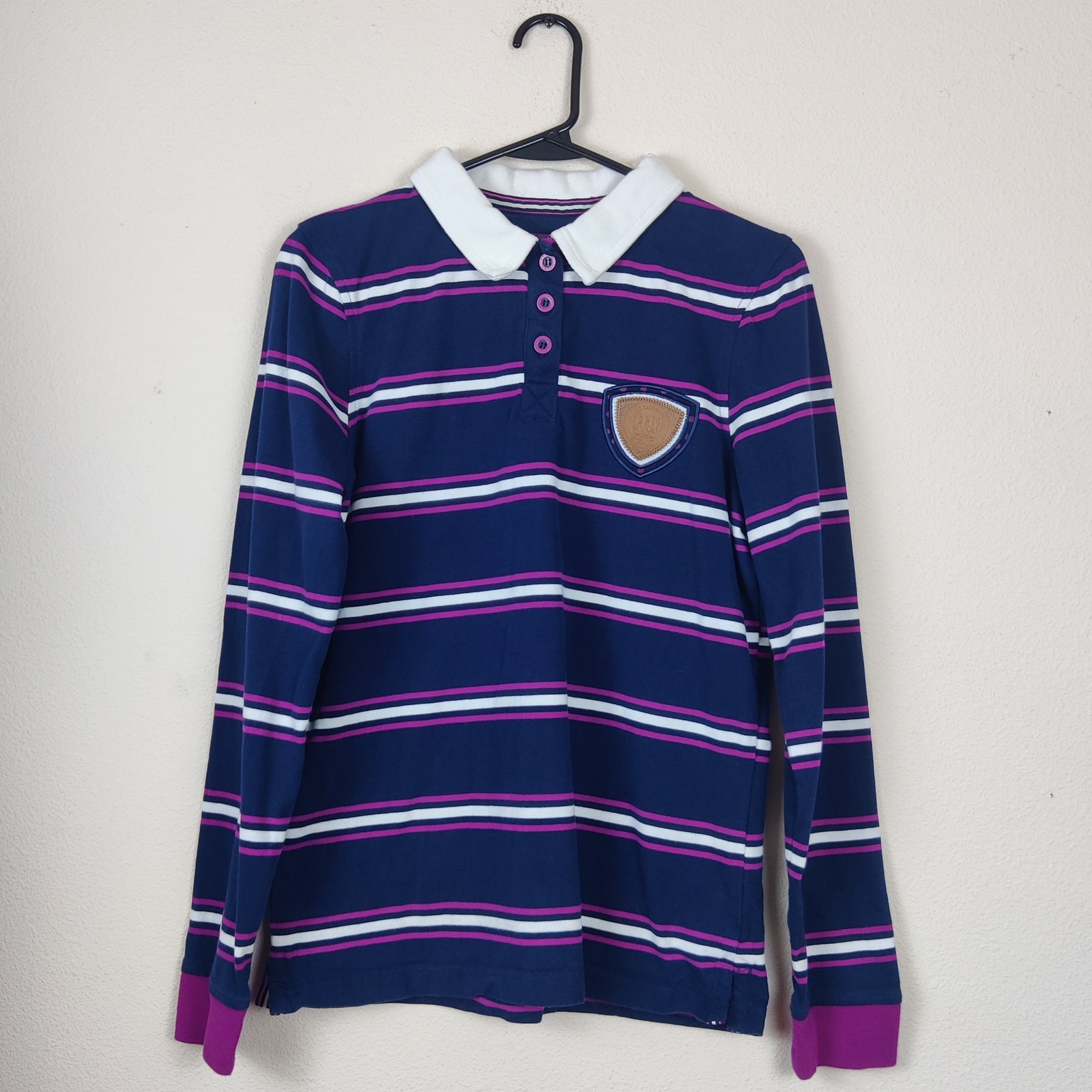 Horseware Ireland Purple Striped Rugby Polo Shirt Large Preppy Equestrian