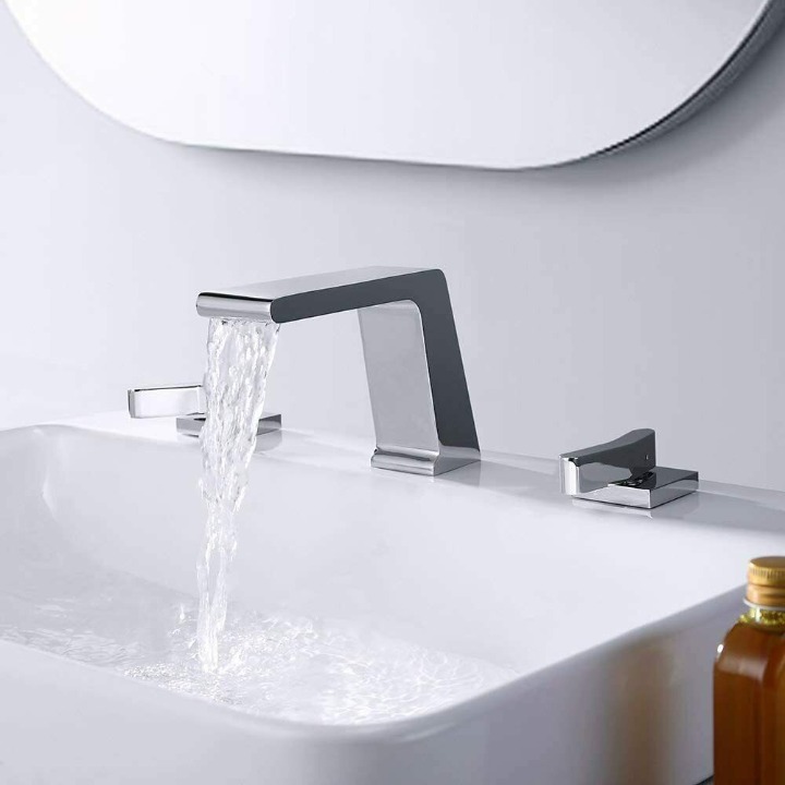 Waterfall Widespread Bathroom Sink Faucet in Polished Chrome