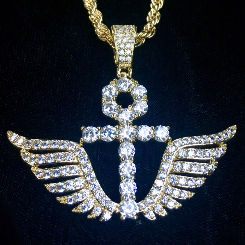 ANKH WINGS DIAMONDS CZ 18K GOLD CHAIN