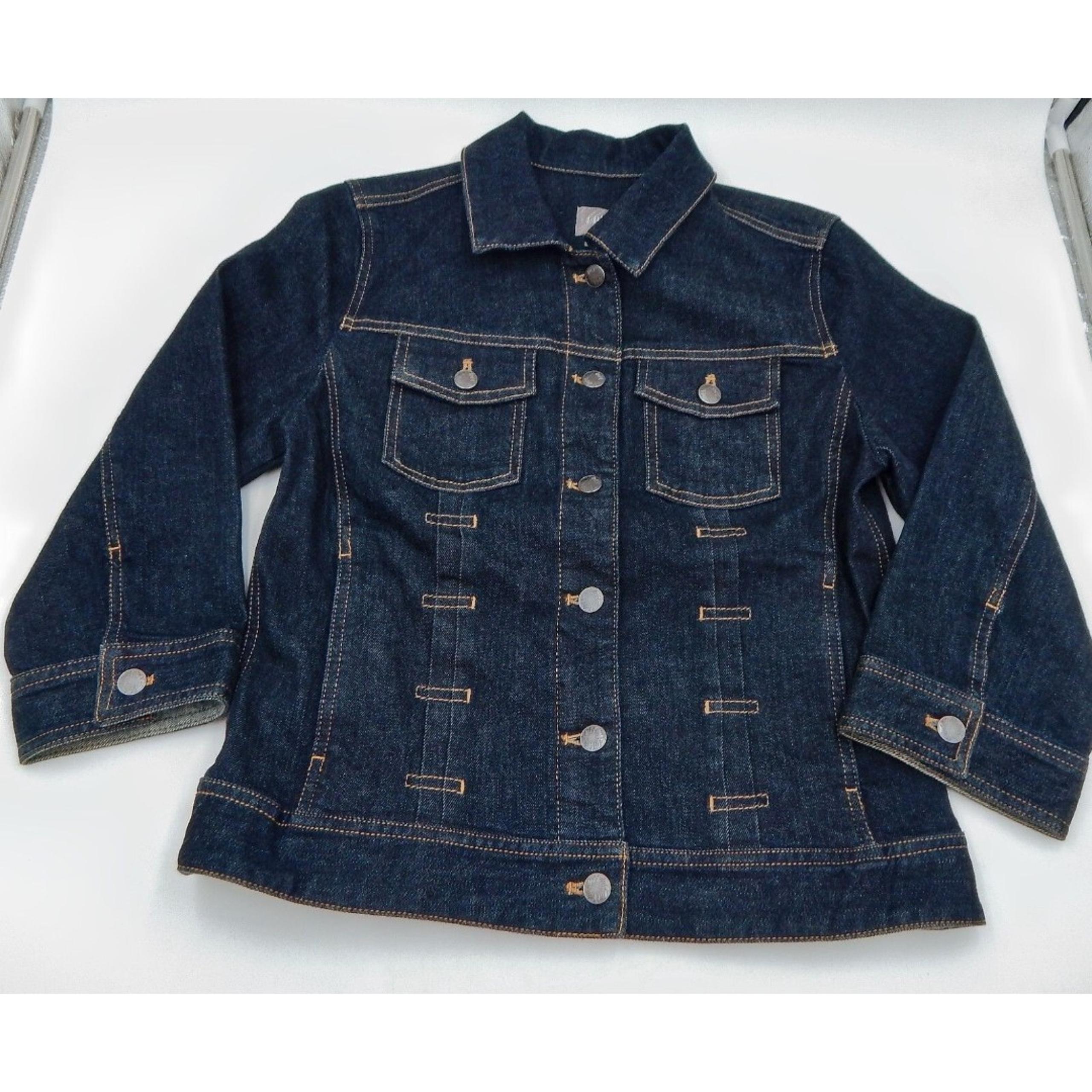 J Jill Womens Denim Jacket Dark Wash XS Blue 3/4 Sleeve Buttons Stretch Cotton