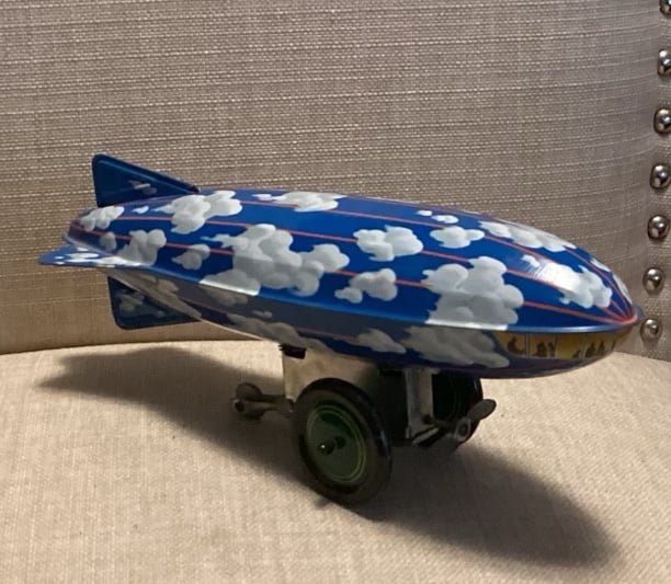 Vintage Schylling Stealth Zepplin Tin Collector Series Wind-Up Tin Litho Blimp