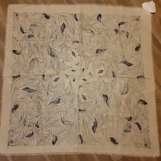 Vintage Traditional Russian Scarf 31 x 31 Beige, Grey & Black Fringe Edging