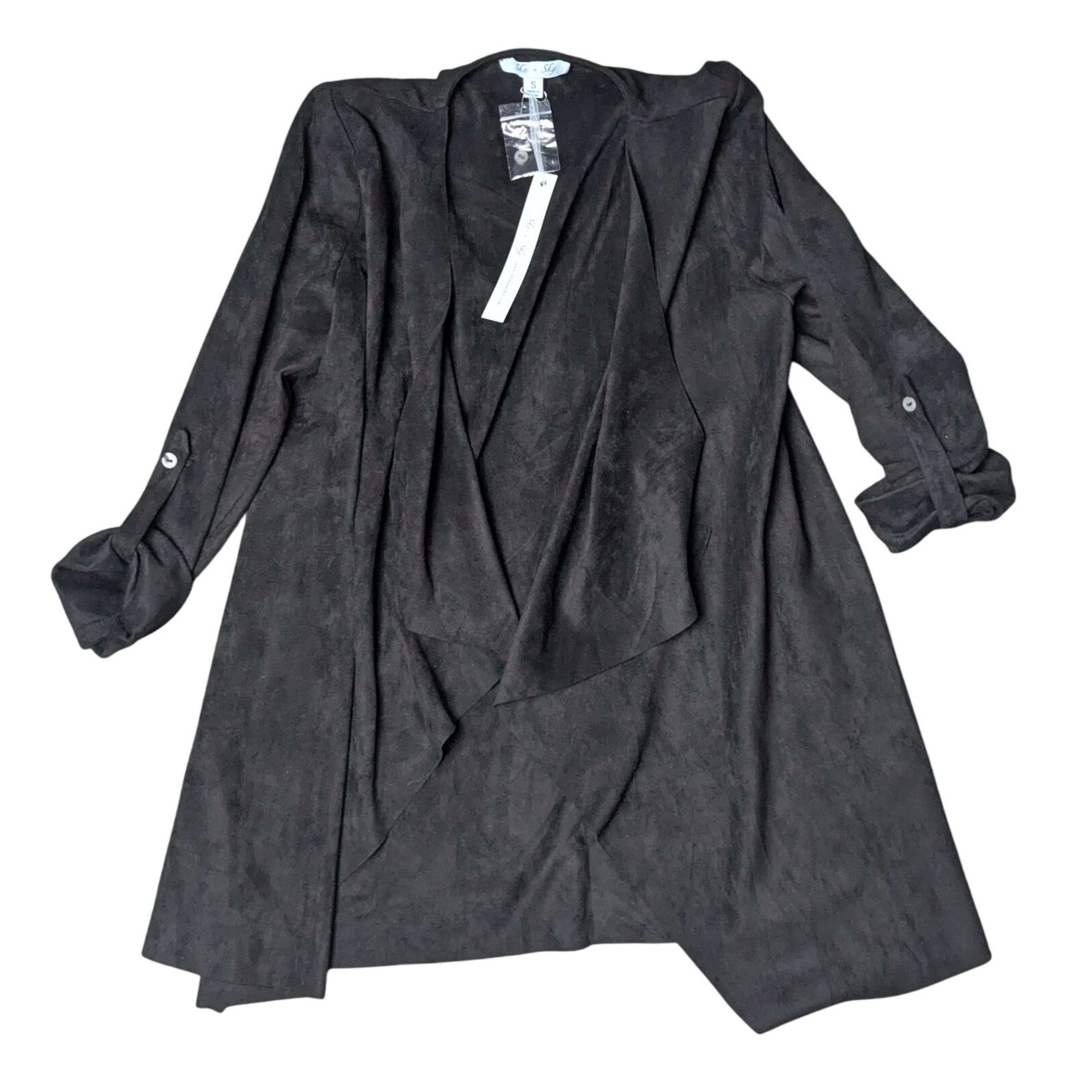 NWT She + Sky Black Open Drape Faux Suede Boho Cardigan Jacket Women's Small