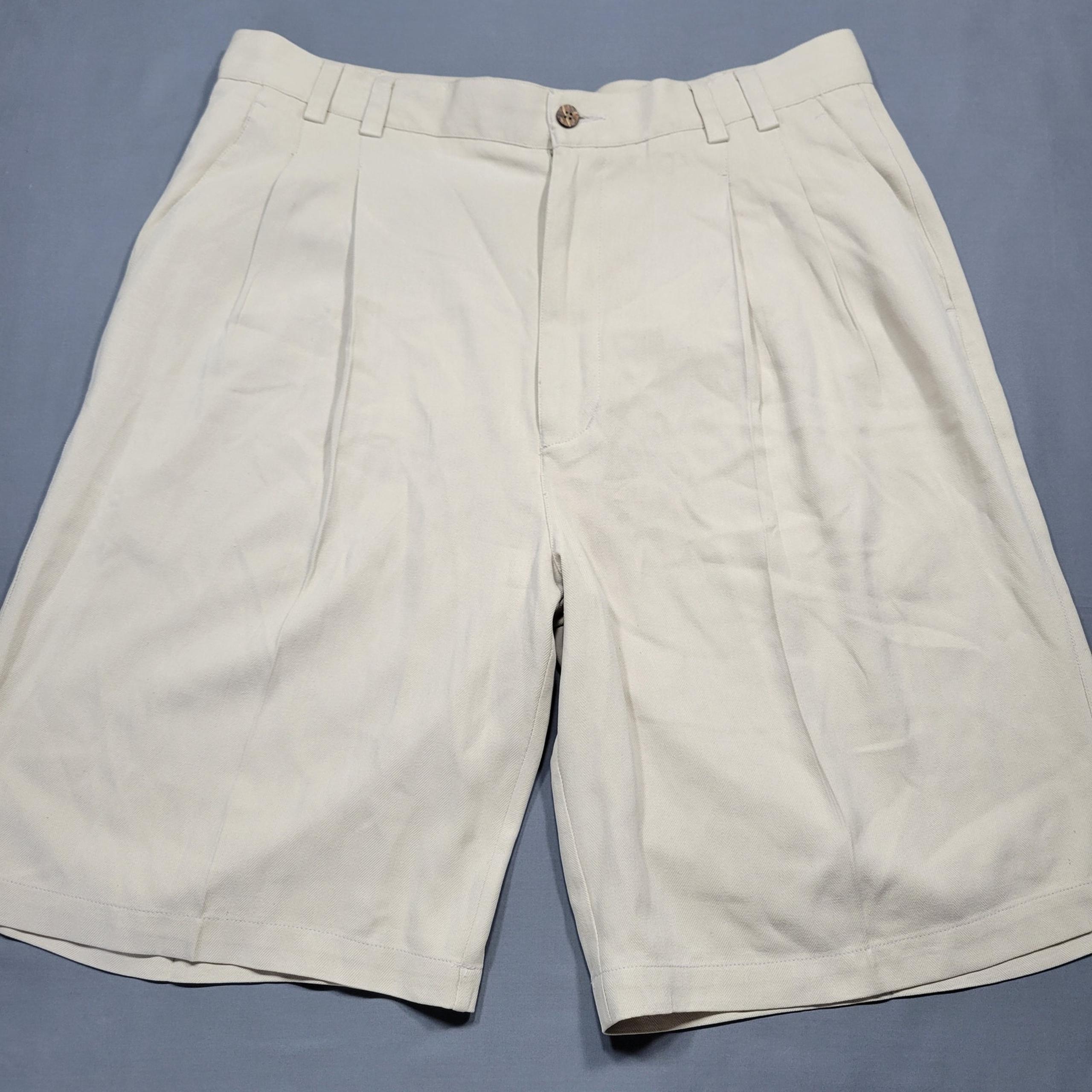 Cezani Tan Khaki Shorts 100% Silk Pleated Classic Chino Lightweight Mens Size 34
