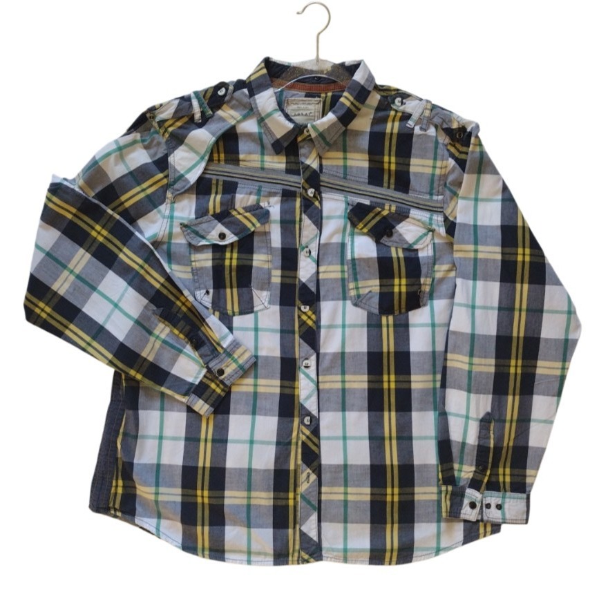 Fusai Button Up Shirt Mens Size XXL Multicolor Plaid Long Roll Up Sleeve Western