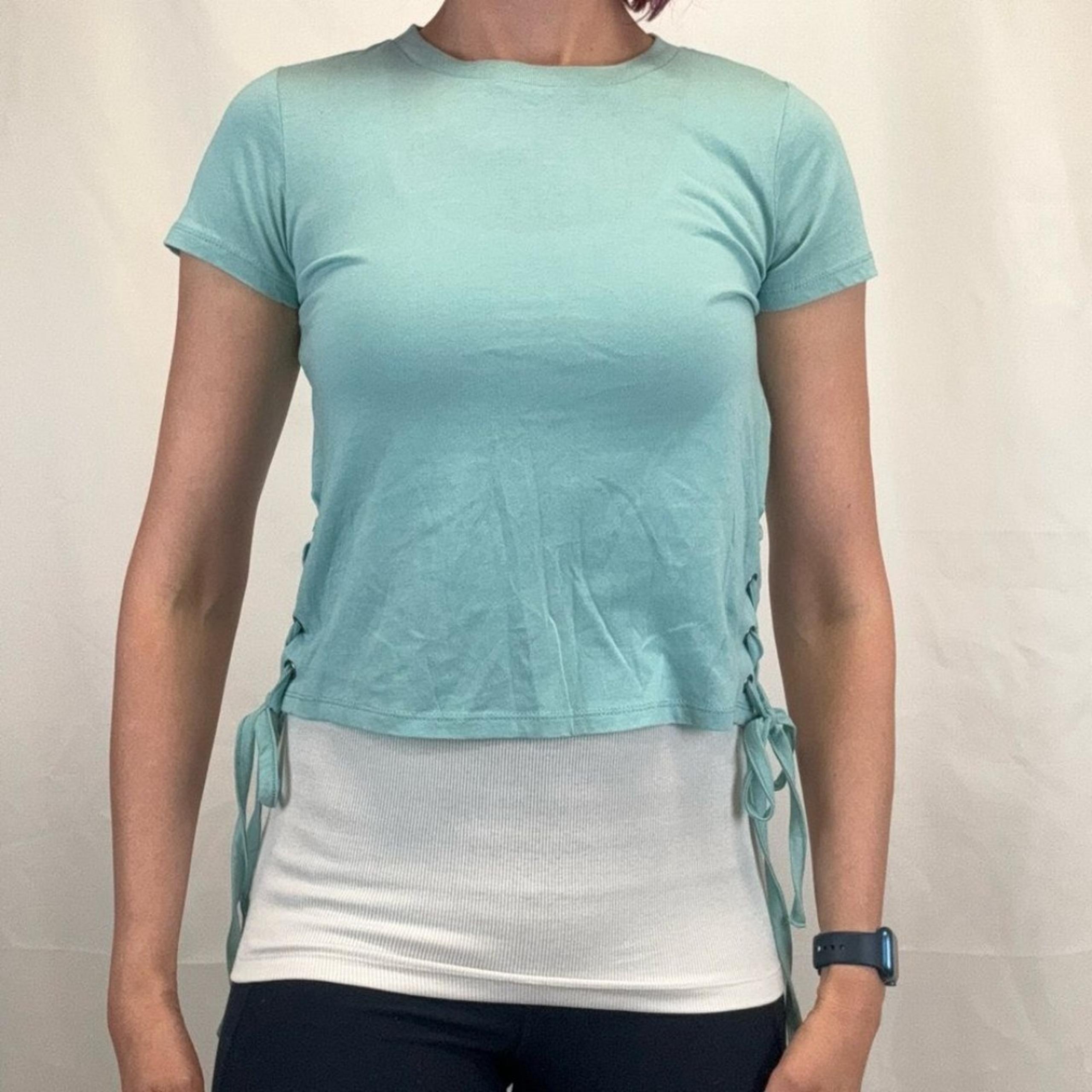 Aeropostale AERO Women's Causal Tee Shirt Teal Turquoise Blue S SM Small Cropped
