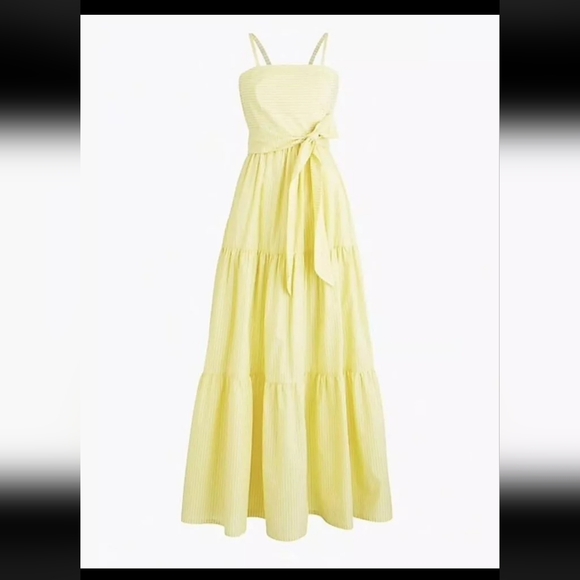 NWT J.Crew Tiered Maxi in Bitter Lemon White Stripe Tie Waist Cotton SunDress 2P