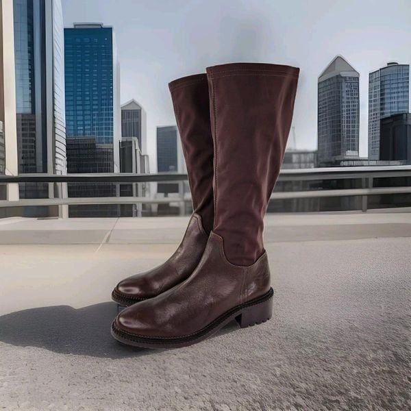 Aquatalia Oleen Brown Waterproof Tall Boot US 9.5 Chunky Knee-High Zip Boots