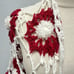 Vintage handknit crotchet granny square 3d flower triangle scarf white/red