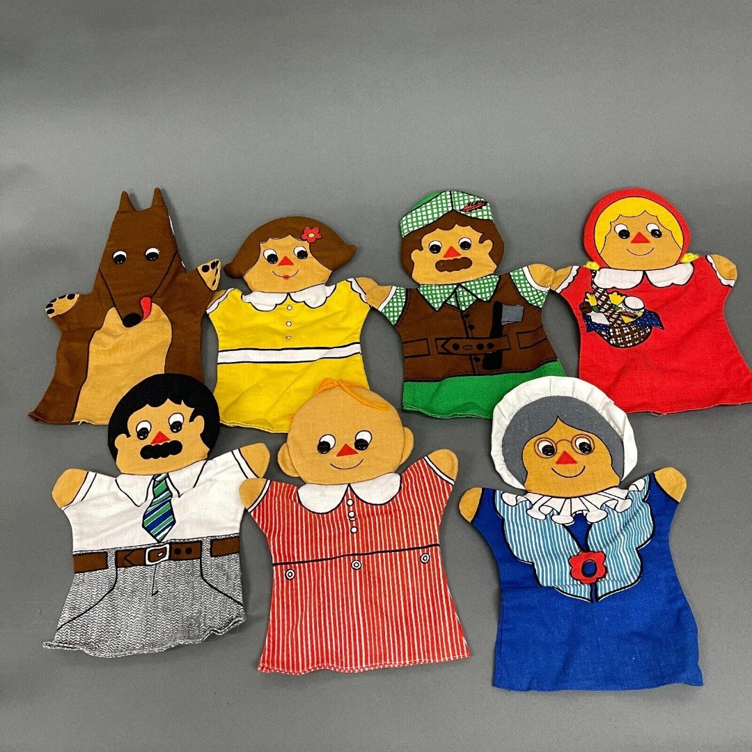 Vintage Little Red Riding Hood Grandma Wolf Hand Puppets Lot of 7