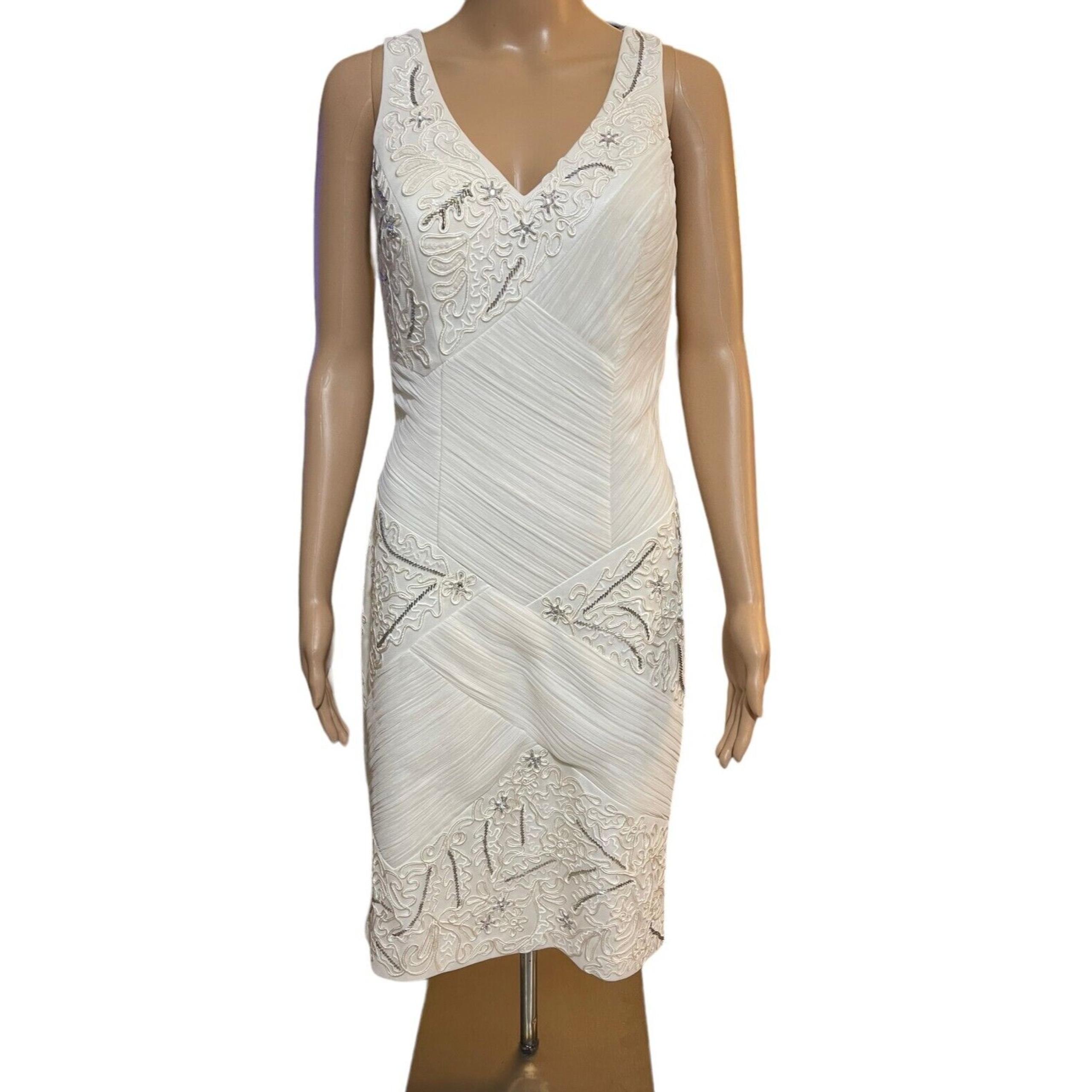 NWT Sue Wong Formal Wedding  Crystal Beaded White Ivory Knee Length Dress Size 6