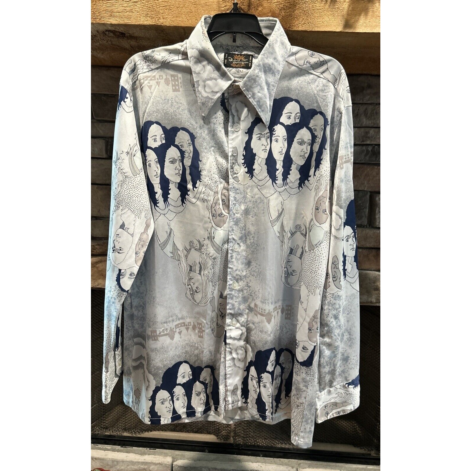 Men’s Vtg DAVID HARRISON Disco Faces Long Sleeve Button Up Shirt Sz XL *C4