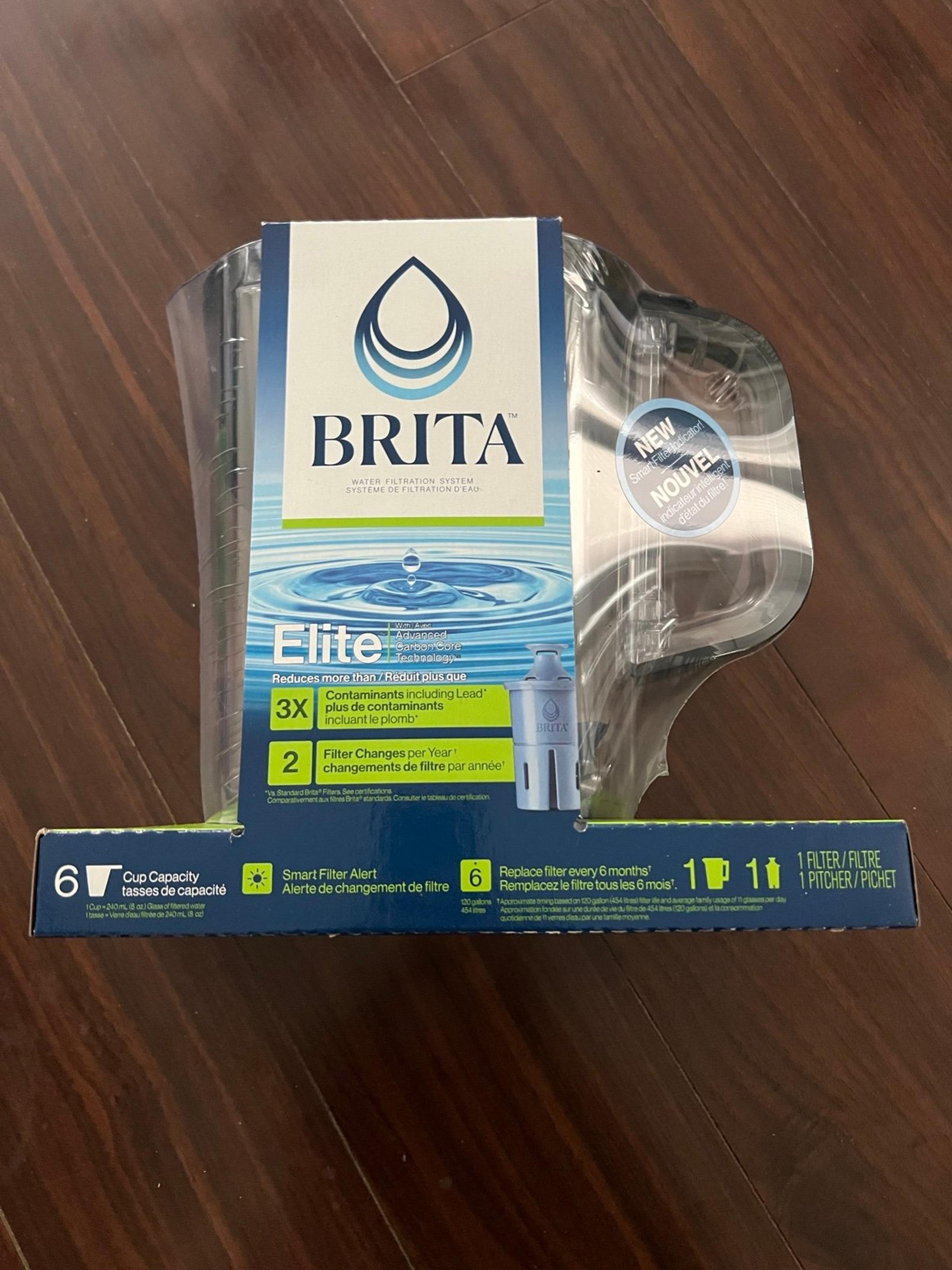 Brita  6 Cup Water Filter Pitcher with 1 Brita Elite Filter Black