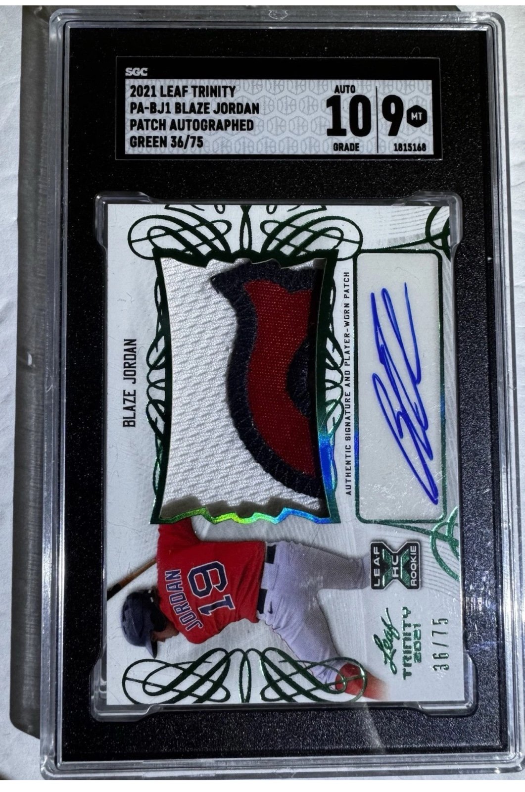 2021 Leaf Trinity Blaze Jordan Green 36/75 Auto Patch SGC Graded Auto 10 /9