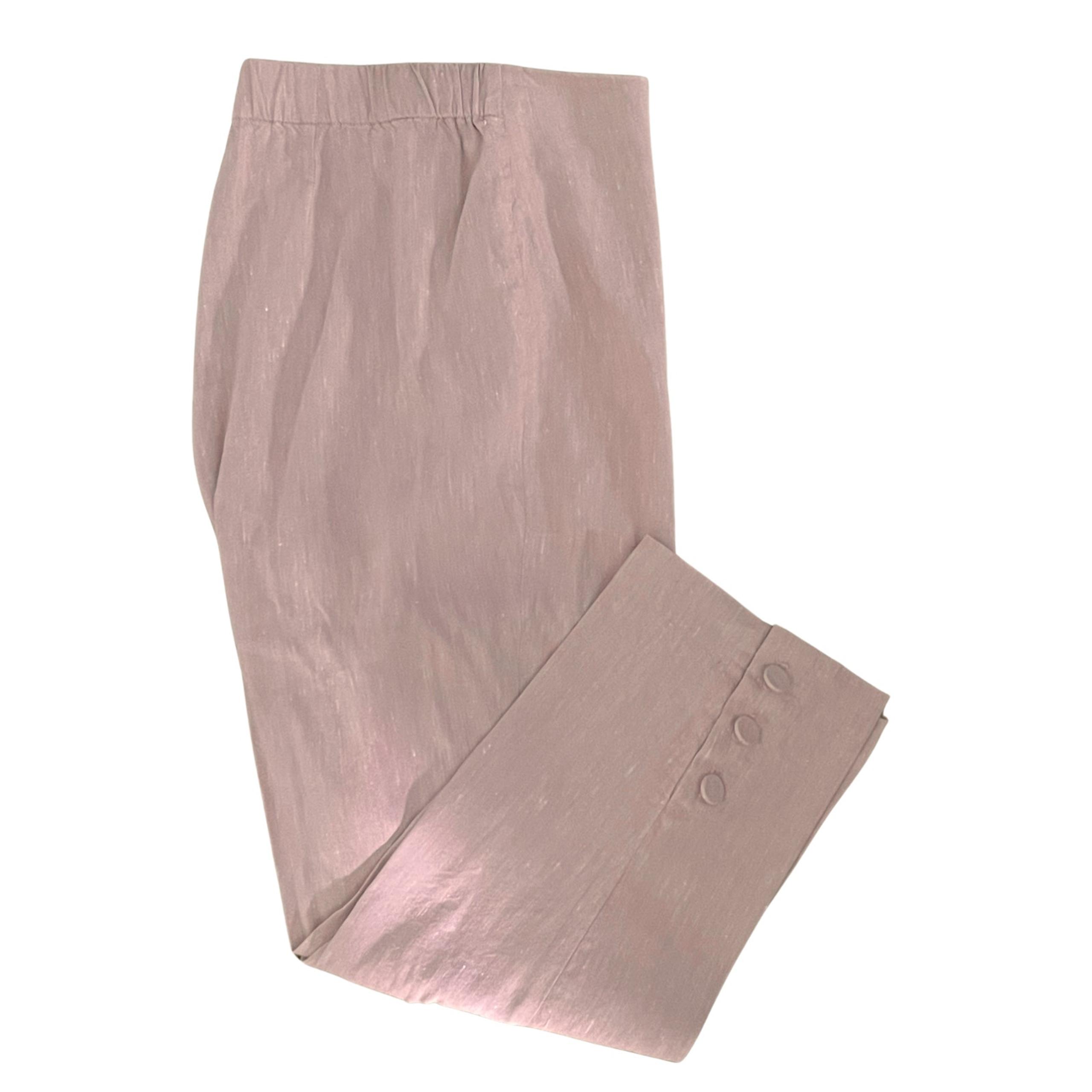 J. Jill Sz M Pull-On Crop Pants 24" Ins Buttons on Ankles Purple Linen Stretch