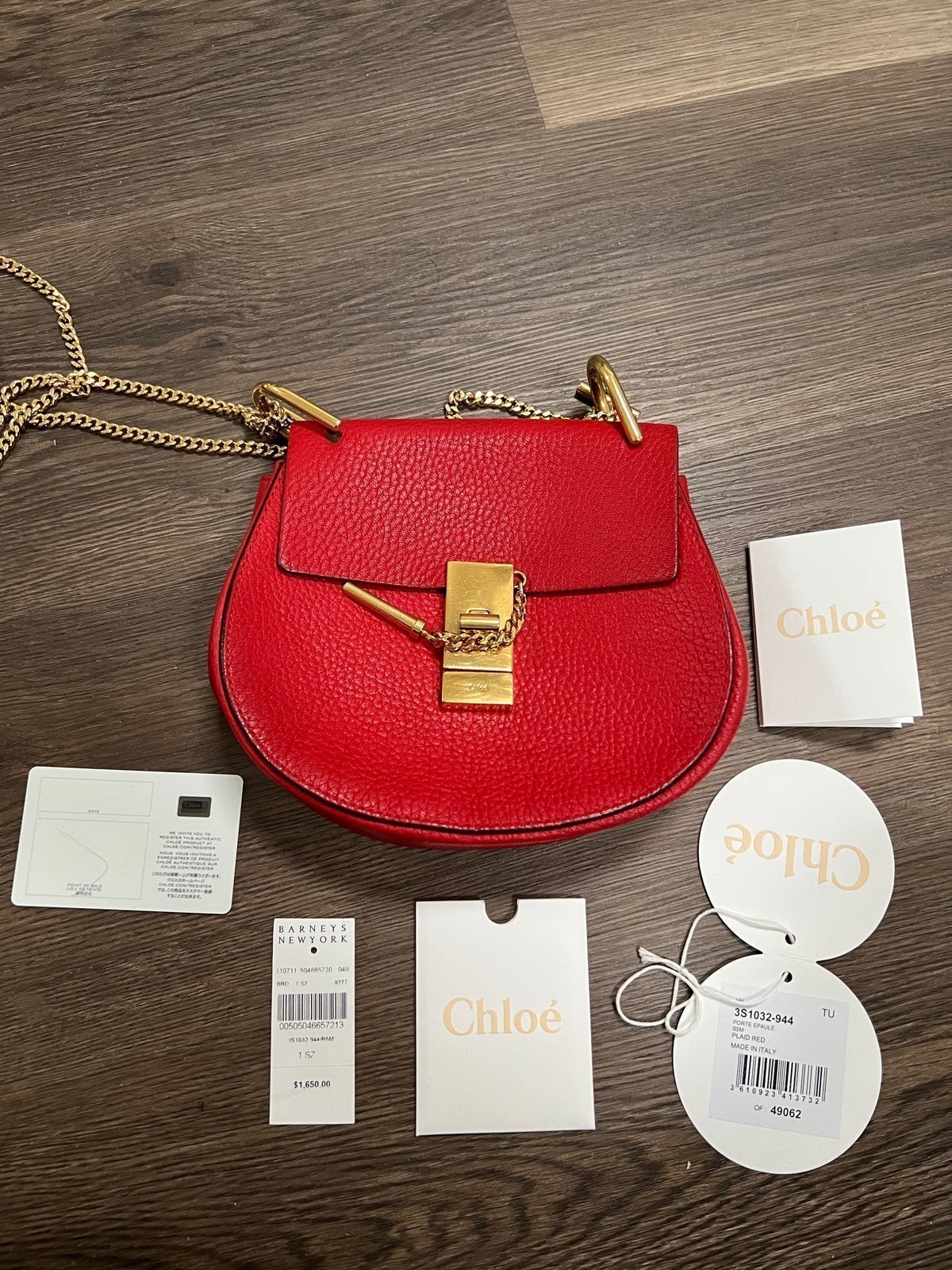 Chole Grained Lambskin Mini Drew Shoulder Bag Plaid Red