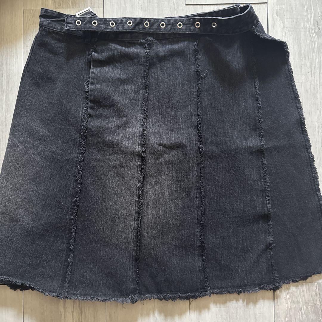 GRANCY】Fringedesign Denim Skirt Black