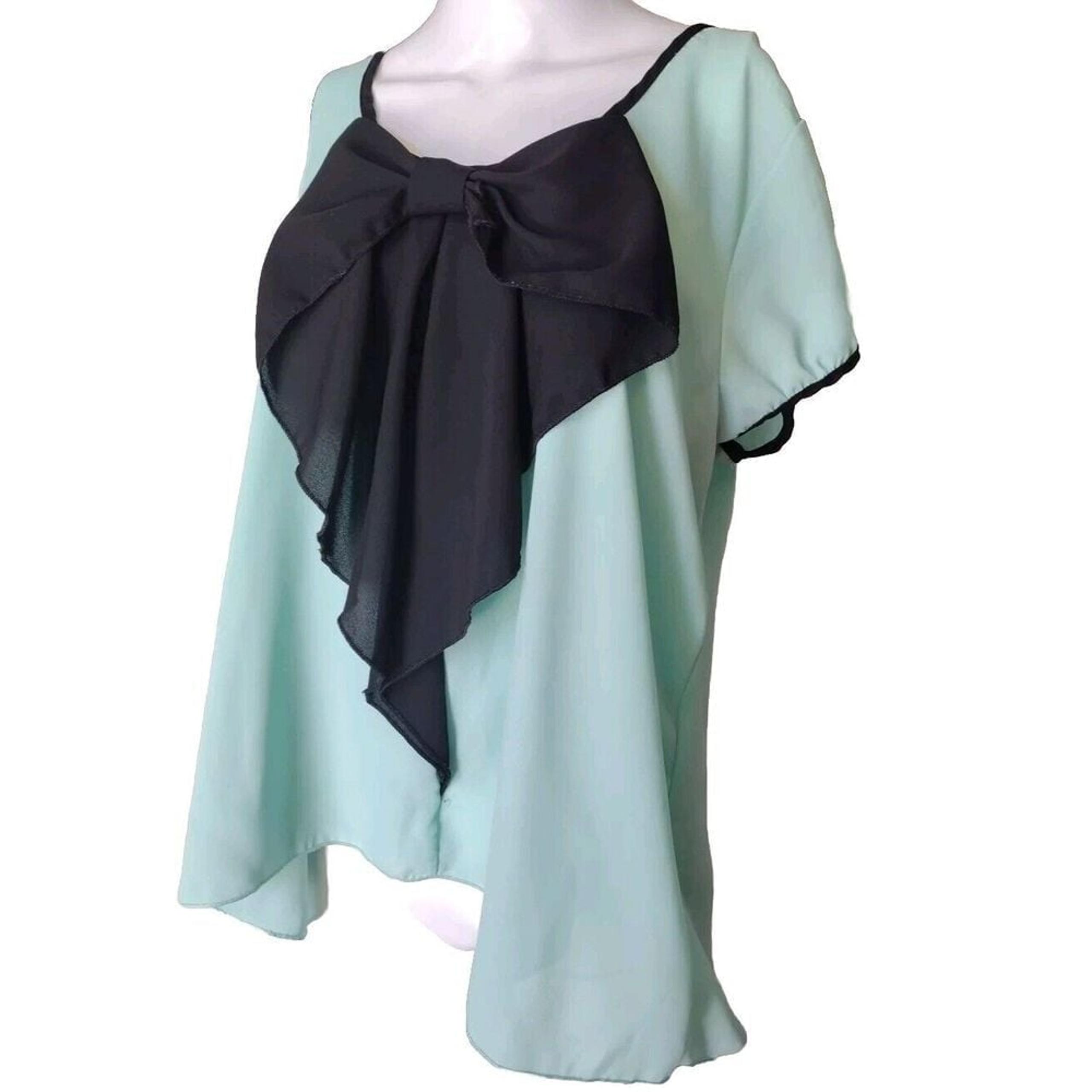 Rue 21 Woman XL Mint Black Bow Lightweight Sheer Blouse Office Career Formal