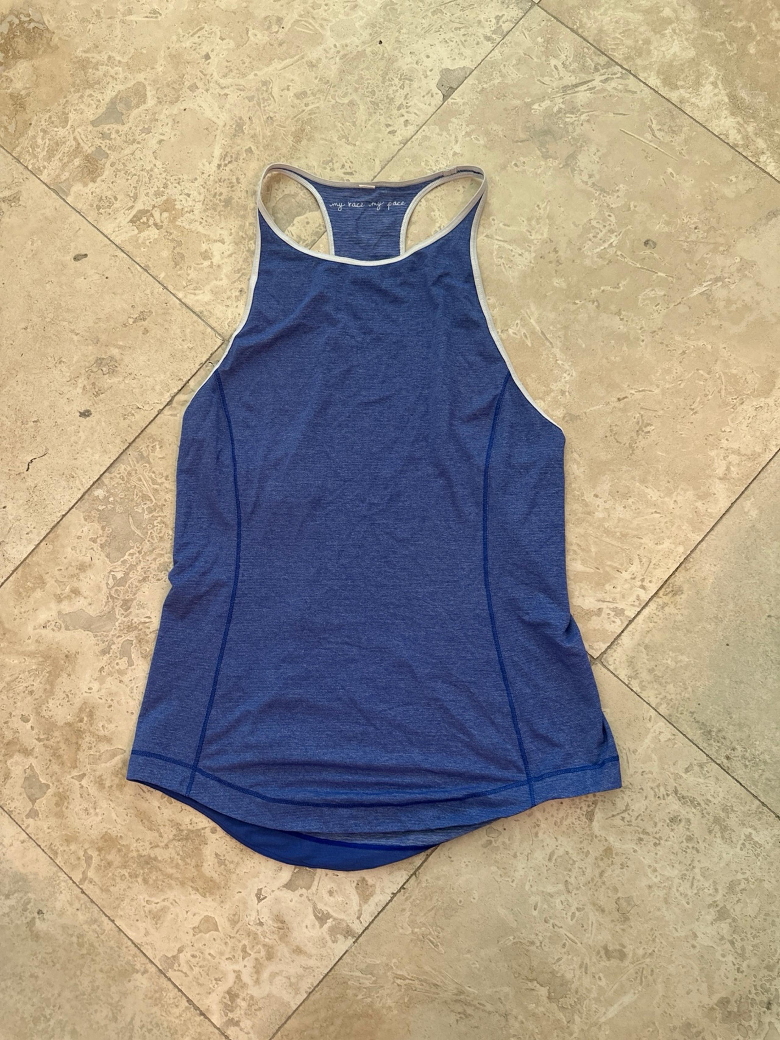 Lululemon Women’s Time To Sweat Tank Top My Race My Pace Running Gym Blue Size 8