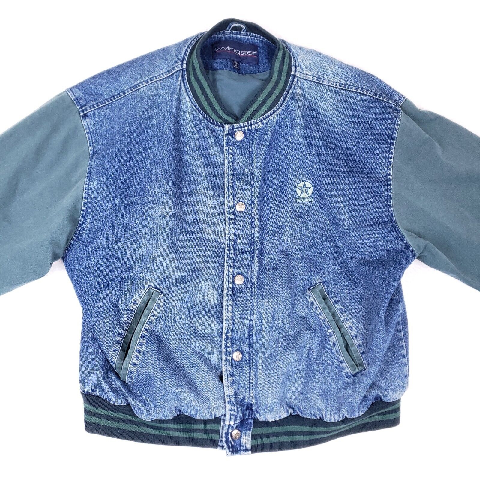Vintage Swingster Texaco Denim Bomber Jacket Men XXL Snap Varsity Retro Workwear