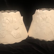 Cut & Pierced Paper Lamp Shade MCM Ivory Flowers Leaves Set Of 2