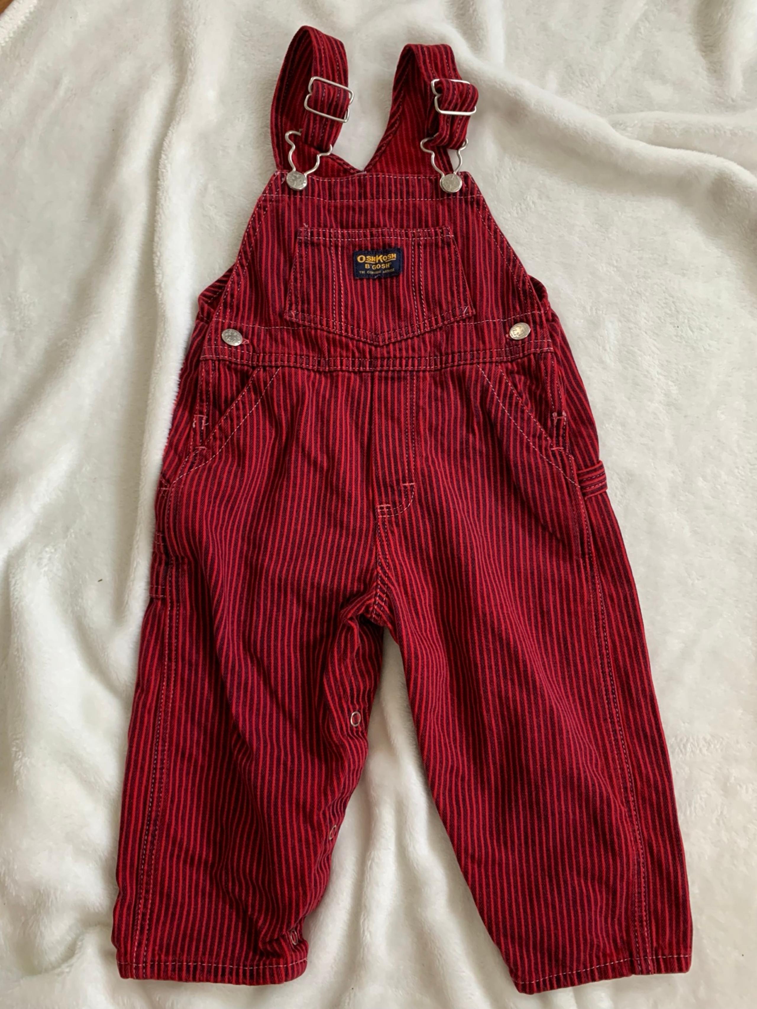 Vintage OshKosh Railroad Stripe Red Overalls Made in USA Size 24 months vestbak