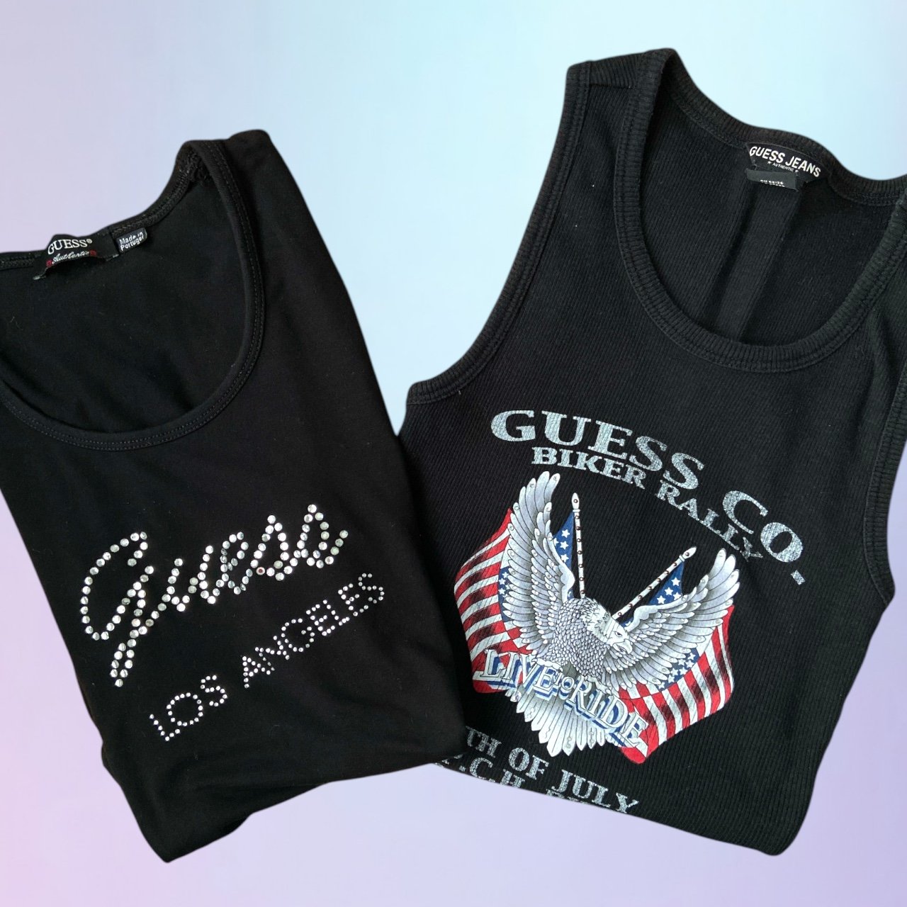 Bundle of 2 Size Small Guess Black Shirt and Tank Top Biker Grunge