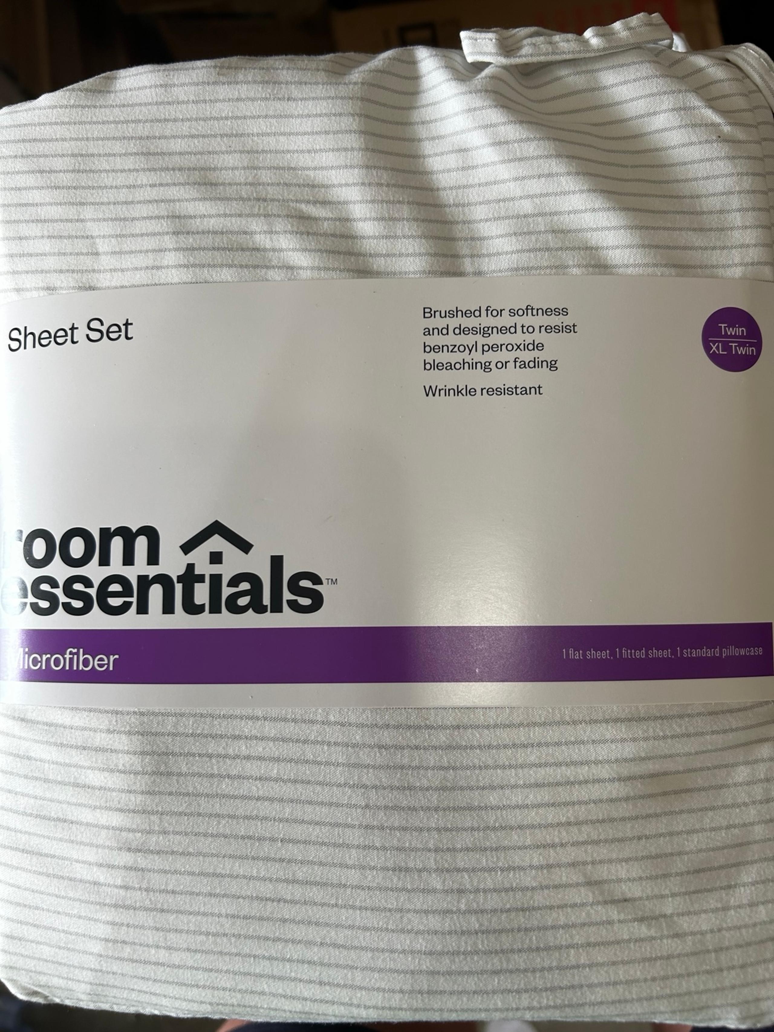 New Twin/XLT Gray and White Stripe Sheet Set