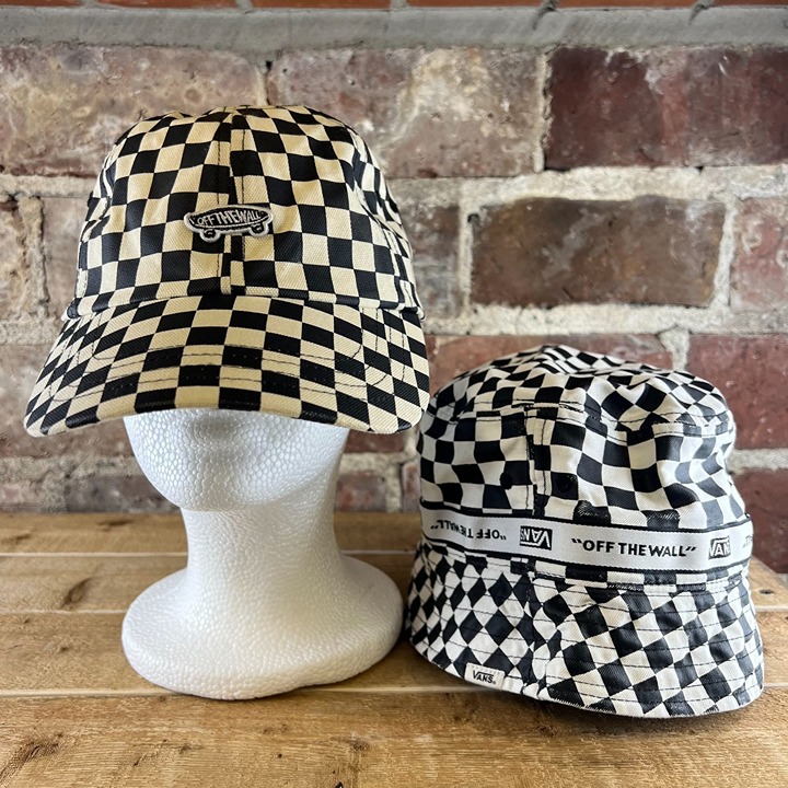 VANS Off The Wall Check Cap, Bucket Hat Cotton Black White Size M/L Lot of 2