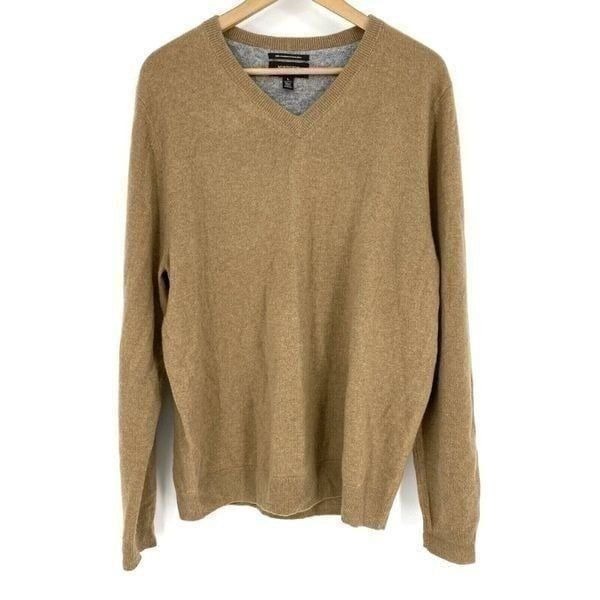 Nordstrom Sweater Size Large Mens Shop Brown Cashmere Long Sleeve Pullover VNeck