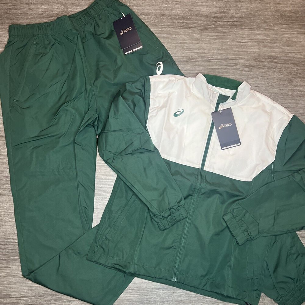 ASICS Upsurge Juniors Jacket And Pants Tracksuit Set Size Med Hunter Green/White