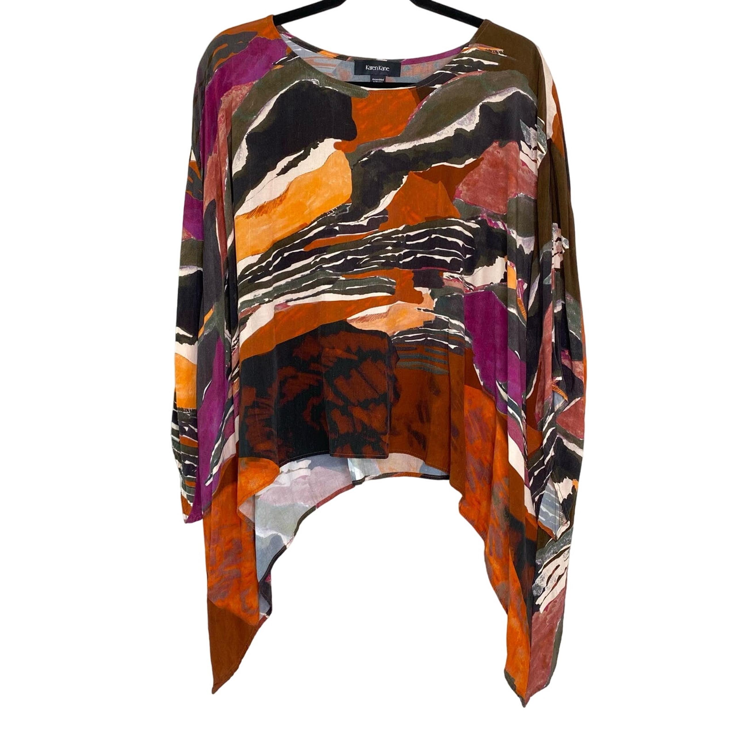 Karen Kane Art to Wear Shark Bite Hem Blouse Large