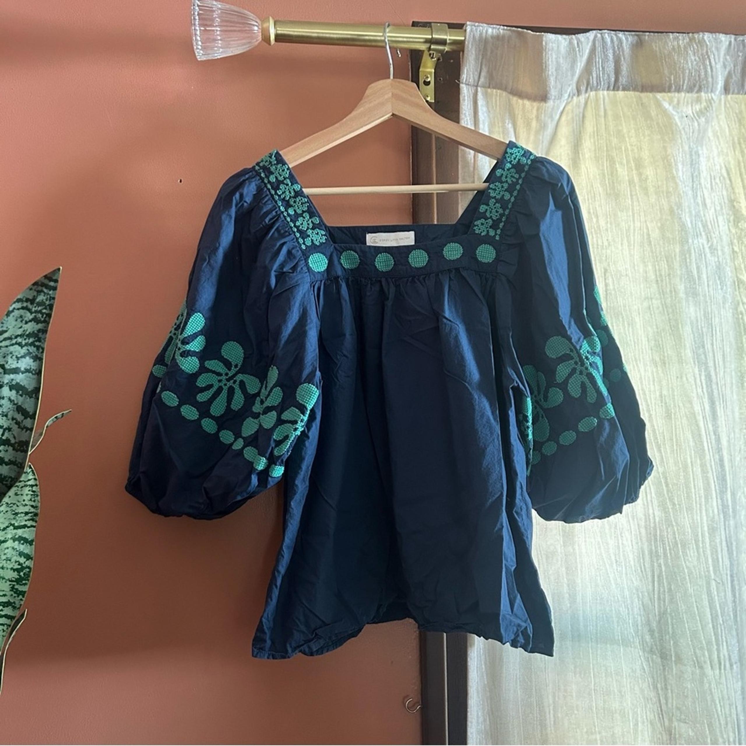 Corey Lynn Calter The Winnie Top Pressed Flower Blue Green Embroidered Size XS