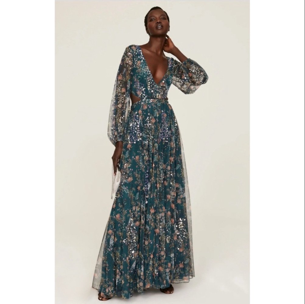 Mac Duggal Floral Sequin Gorgeous Formal Occasion Maxi Gown Dress