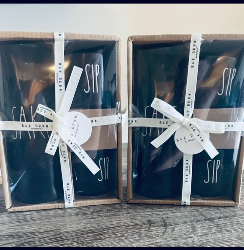 New & HTF! Rae Dunn Black SAKE Set of 2!