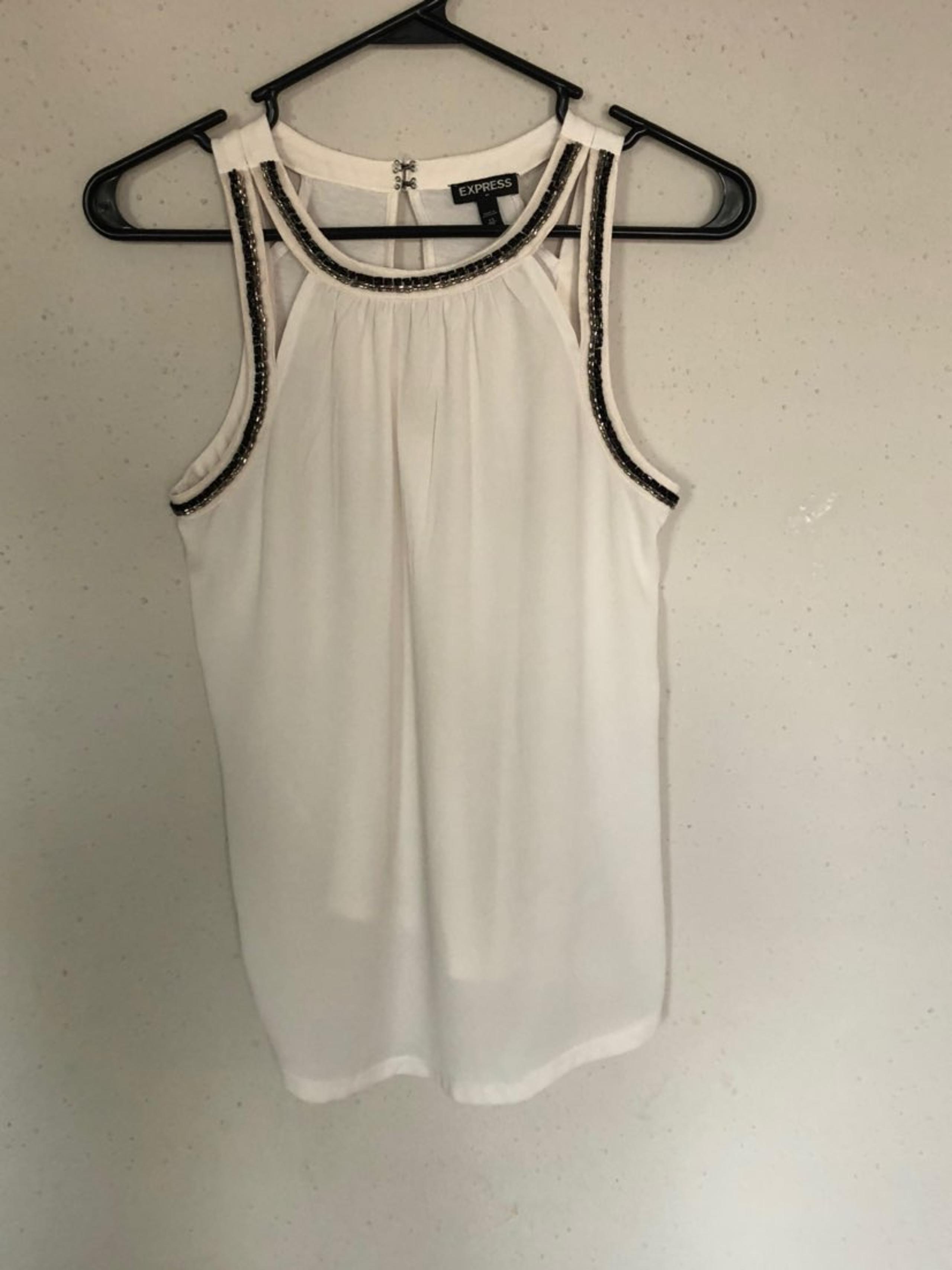 Express White Beaded Neck Tank Top XS