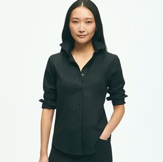 Brooks Brothers Women's Long Sleeve Non-Iron Stretch Cotton Blouse Black 6